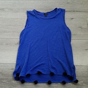 J.Crew linen blue tank with pom pom